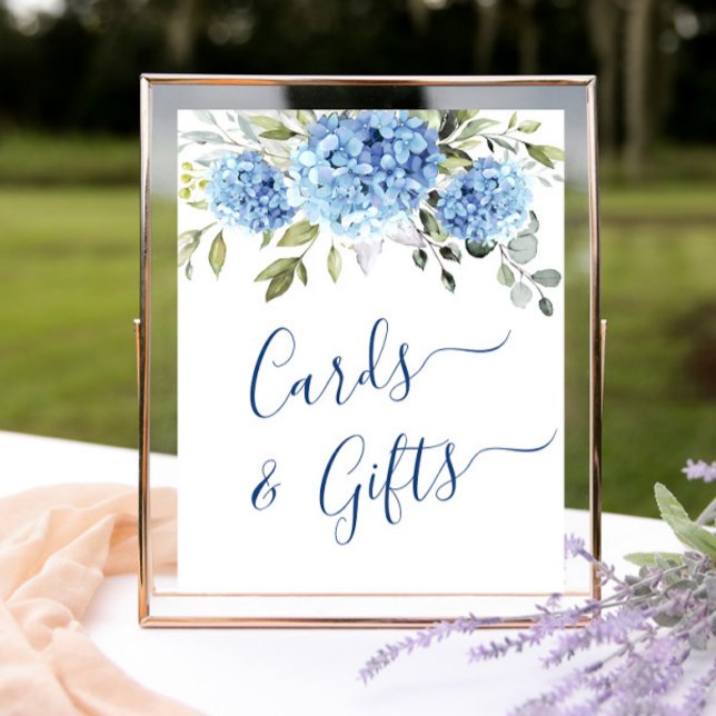 Elegant Blue Hydrangea Cards and Gifts Bröllop Poster (Skapare uppladdad)