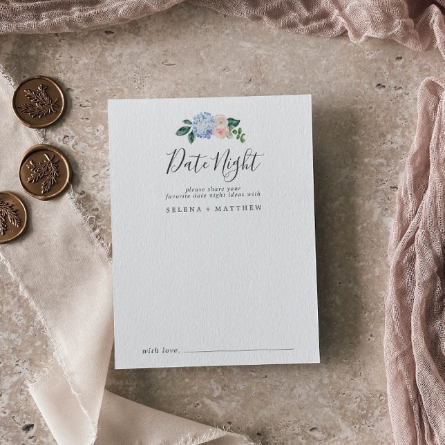 Elegant Blue Hydrangea Date Night Idea Cards Vykort (Skapare uppladdad)
