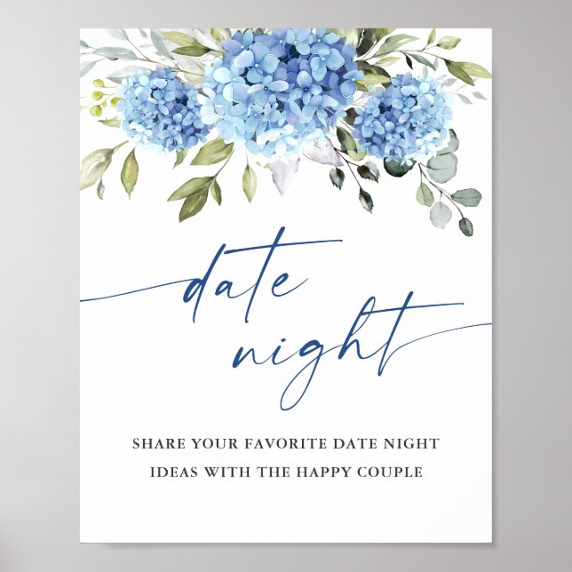 Elegant Blue Hydrangea Date Night Ideas Bröllop Poster (Framsidan)