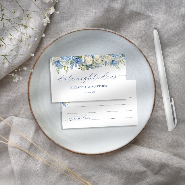 Elegant Blue Hydrangea Date Night Ideas Game Tilläggskort (Skapare uppladdad)