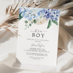 Elegant Blue Hydrangea Det är en pojkvän-babyskor Inbjudningar<br><div class="desc">Den här eleganten blåa hydrangea. Det är en barnduschinbjudan är perfekt för en babydusch för vår eller sommarpojkar. Den klassiska blommigten är utformad med mjuka pulverblåa vattenfärgsvätskor som accentueras med neutraltens  blommor och grönt löv.</div>