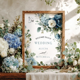 Elegant Blue Hydrangea Elfenbenskusten Ro Blommigt Poster