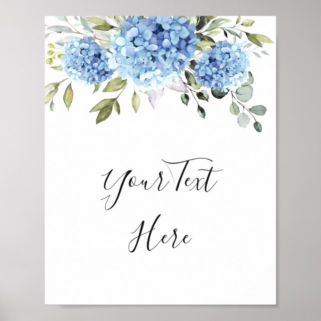Elegant Blue Hydrangea Eucalyptus Anpassningsbar S Poster (Framsidan)