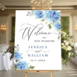 Elegant Blue Hydrangea Eucalyptus Bröllop Välkomme Poster<br><div class="desc">Elegant Blue Hydrangea Unplugged Bröllop Ceremony Sign.</div>