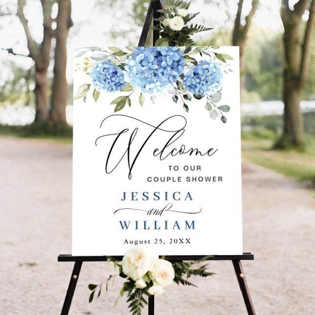 Elegant Blue Hydrangea Eucalyptus Couple Shower Poster (Skapare uppladdad)