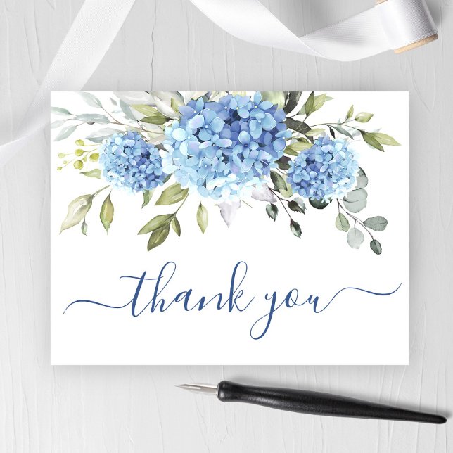 Elegant Blue Hydrangea Eucalyptus Flower Tack Vykort (Skapare uppladdad)