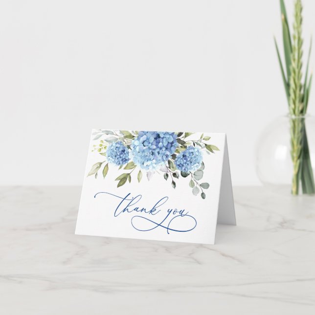 Elegant Blue Hydrangea Eucalyptus Flowers Simple Tack Kort (Framsida)