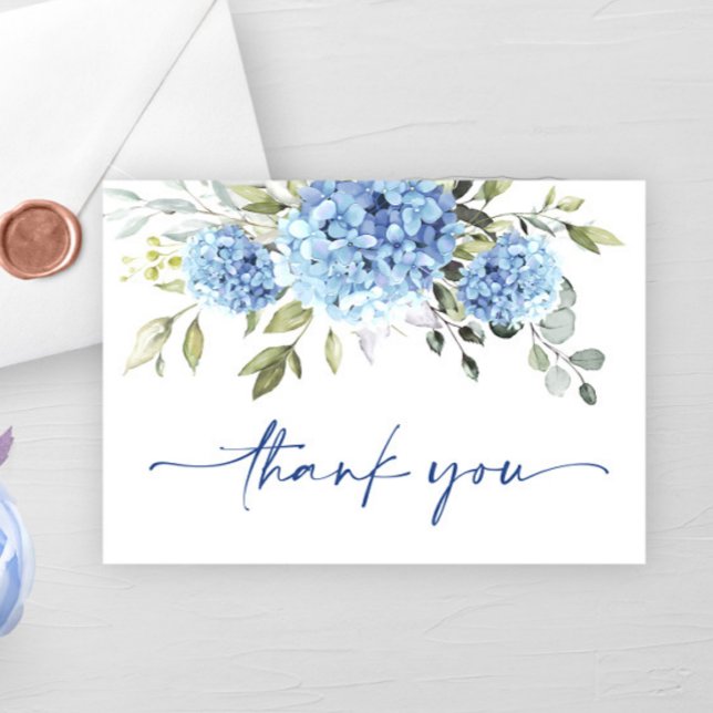 Elegant Blue Hydrangea Eucalyptus Flowers Simple Tack Kort (Skapare uppladdad)
