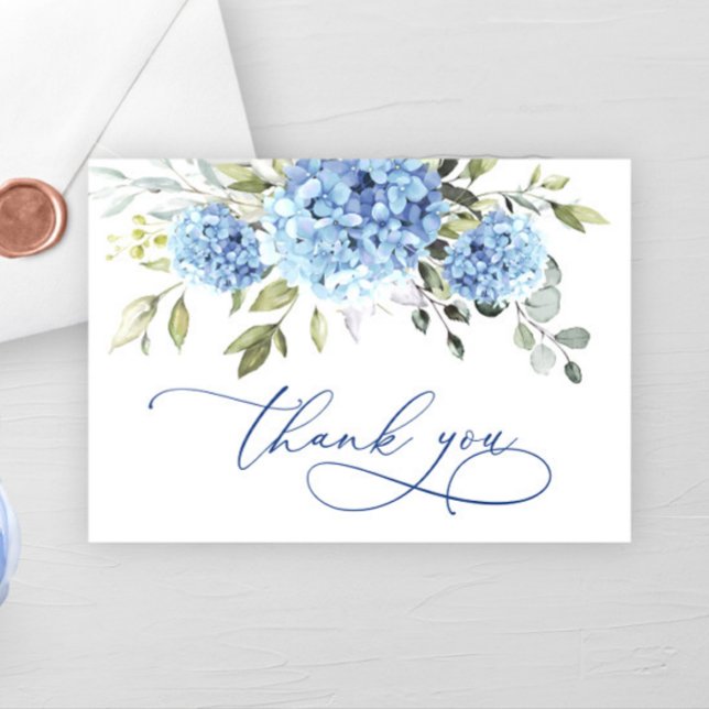 Elegant Blue Hydrangea Eucalyptus Flowers Simple Tack Kort (Skapare uppladdad)