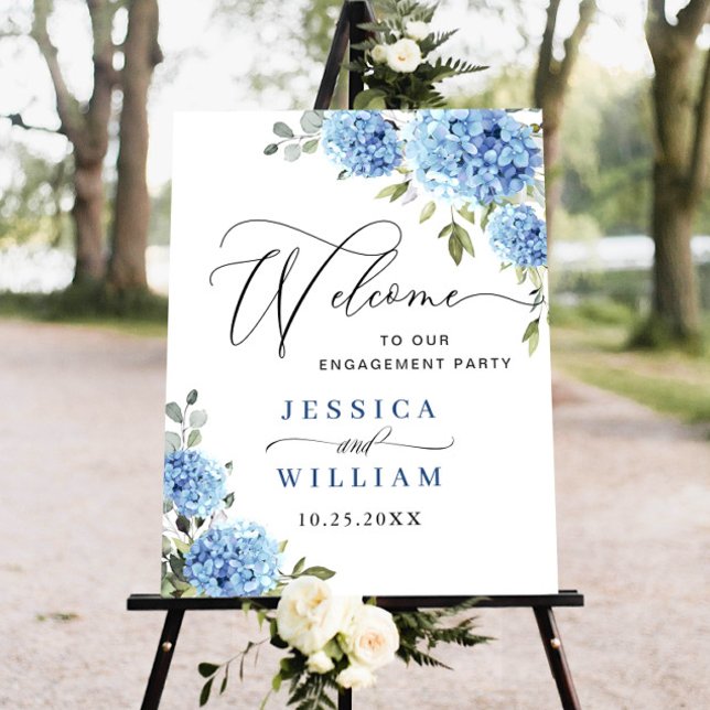 Elegant Blue Hydrangea Eucalyptus Förlovningsfest Poster (Skapare uppladdad)
