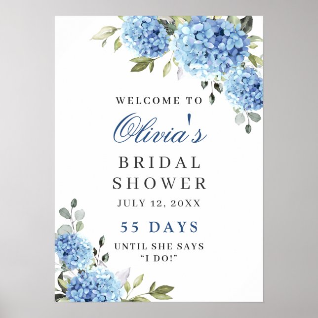 Elegant Blue Hydrangea Eucalyptus Möhippa Poster (Framsidan)
