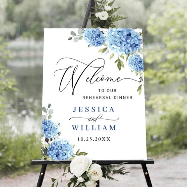 Elegant Blue Hydrangea Eucalyptus REHEARSAL DINNER Poster (Skapare uppladdad)