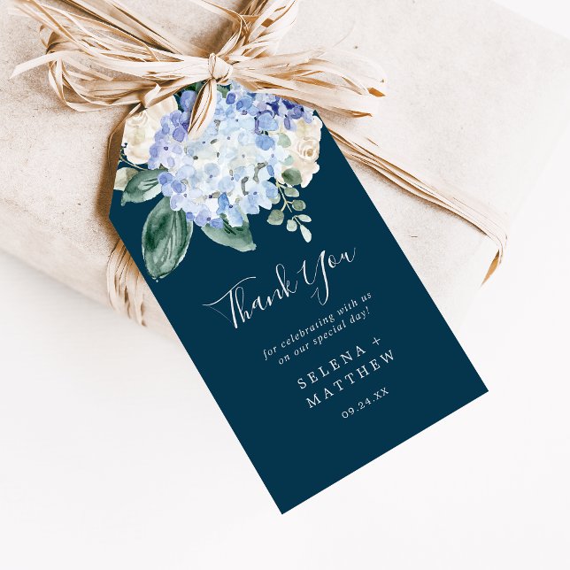 Elegant Blue Hydrangea | Favoriter för marin Tack Presentetikett (Skapare uppladdad)