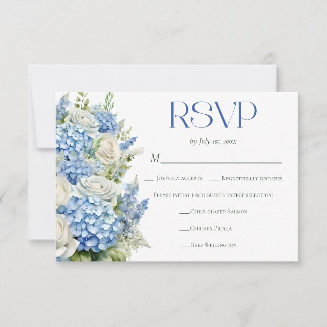 Elegant Blue Hydrangea Floral Meal Choice Wedding OSA Kort (Framsida)