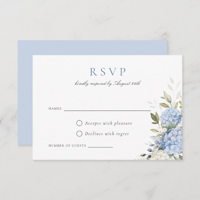 Elegant Blue Hydrangea Greenery Bröllop OSA Card Inbjudningar (Fram/baksida)