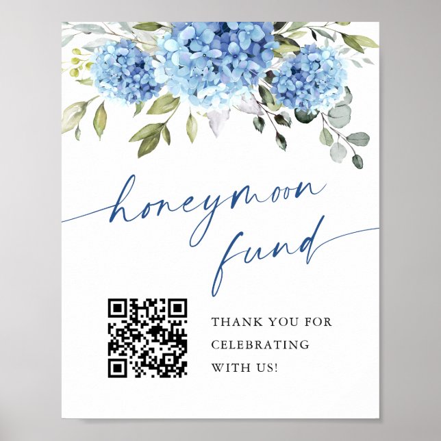 Elegant Blue Hydrangea Honeymoon Fund Bröllop Poster (Framsidan)