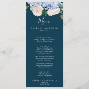 Elegant Blue Hydrangea Midmeny för flotta Bröllo Meny