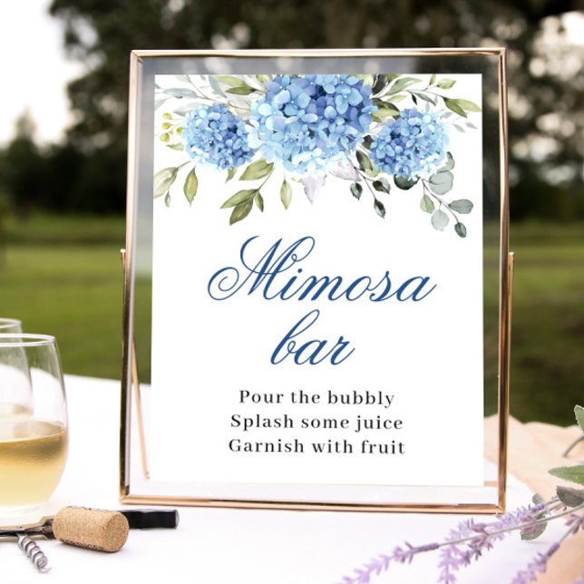 Elegant Blue Hydrangea Mimosa Pub Bröllop Poster (Skapare uppladdad)