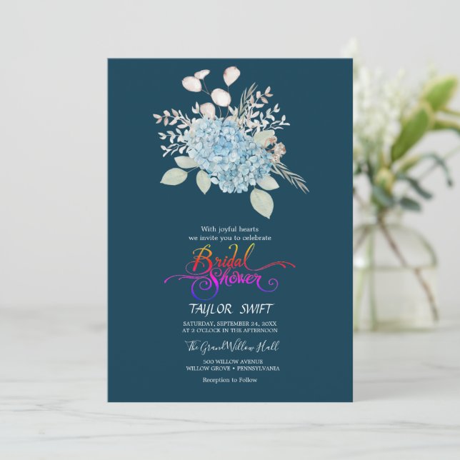 Elegant Blue Hydrangea | Möhippa inom flottan Inbjudningar (Stående Fram)