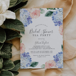 Elegant Blue Hydrangea Möhippa Tea Party Inbjudningar