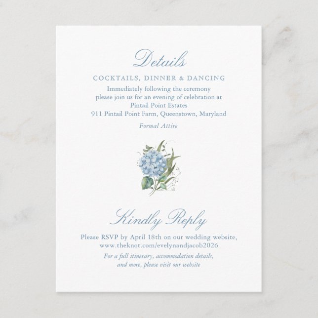 Elegant Blue Hydrangea Monogram Enclosure Card Tilläggskort (Framsida)