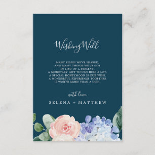 Elegant Blue Hydrangea Navy Wishing-brunnskort Tilläggskort