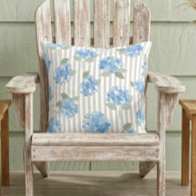 Elegant Blue Hydrangea Pattern Gray Stripe 
