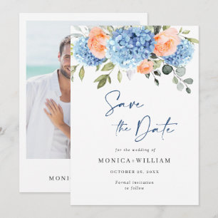 Elegant Blue Hydrangea Ro Blommigt Bröllop Spara Datumet