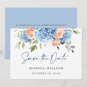 Elegant Blue Hydrangea Ro Blommigt Bröllop Spara Datumet