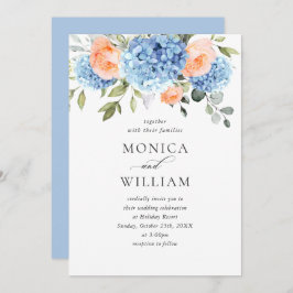 Elegant Blue Hydrangea  Rosa ros Bröllop Inbjudningar