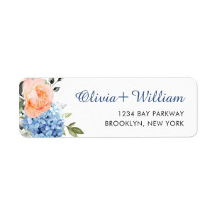 Elegant Blue Hydrangea Rosa ros Return Returadress Etikett