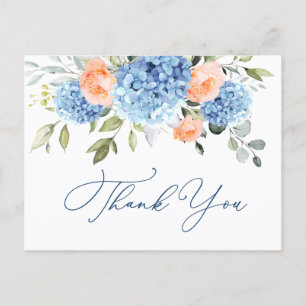 Elegant Blue Hydrangea Rosa ros Tack Vykort