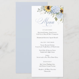 Elegant Blue Hydrangea Sunwers Bröllop Menu Meny