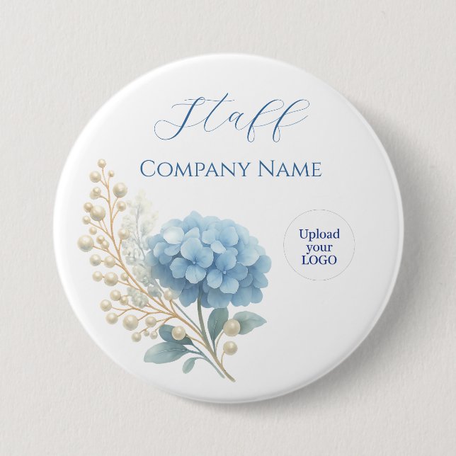Elegant Blue Hydrangea Tack Sticker Logotyp Knapp (Framsida)