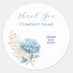Elegant Blue Hydrangea Tack Sticker Logotyp Runt Klistermärke