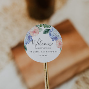 Elegant Blue Hydrangea Vit Bröllop Välkommen Runt Klistermärke