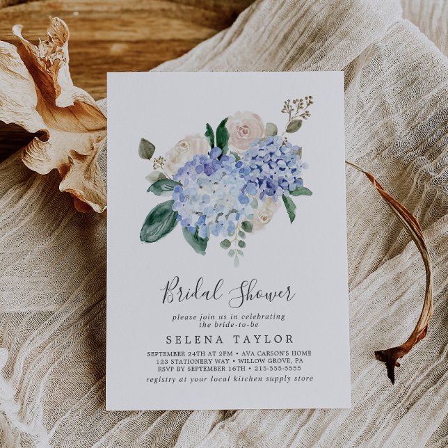 Elegant Blue Hydrangea | Vit Möhippa Inbjudningar (Skapare uppladdad)