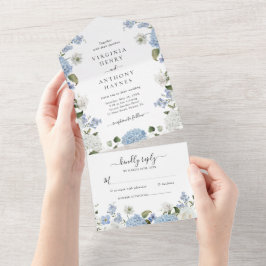 Elegant Blue Hydrangea Vit ros Blommigt Bröllop