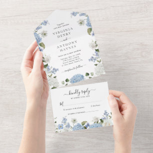 Elegant Blue Hydrangea Vit ros Blommigt Bröllop