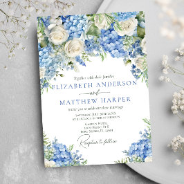 Elegant Blue Hydrangea Vit ros Blommigt Bröllop Inbjudningar