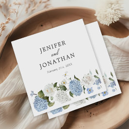 Elegant Blue Hydrangea Vit ros Blommigt Bröllop Pappersservett