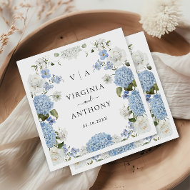 Elegant Blue Hydrangea Vit ros Blommigt Bröllop Pappersservett