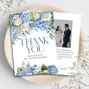 Elegant Blue Hydrangea Vit ros Blommigt Bröllop Tack Kort