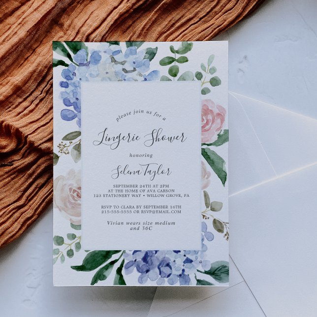 Elegant Blue Hydrangea | Vit skugga över lingerier Inbjudningar (Skapare uppladdad)
