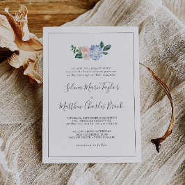 Elegant Blue Hydrangea | Vit traditionell Bröllop Inbjudningar