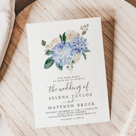Elegant Blue Hydrangea | Vita Bröllop Inbjudningar