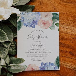 Elegant Blue Hydrangea | Vitt babyskor Inbjudningar