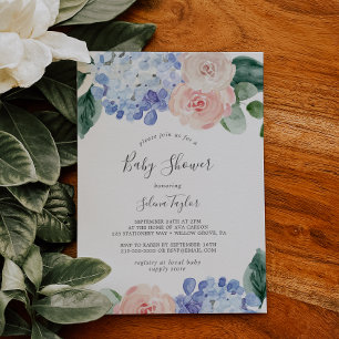 Elegant Blue Hydrangea Vitt babyskor Inbjudningar
