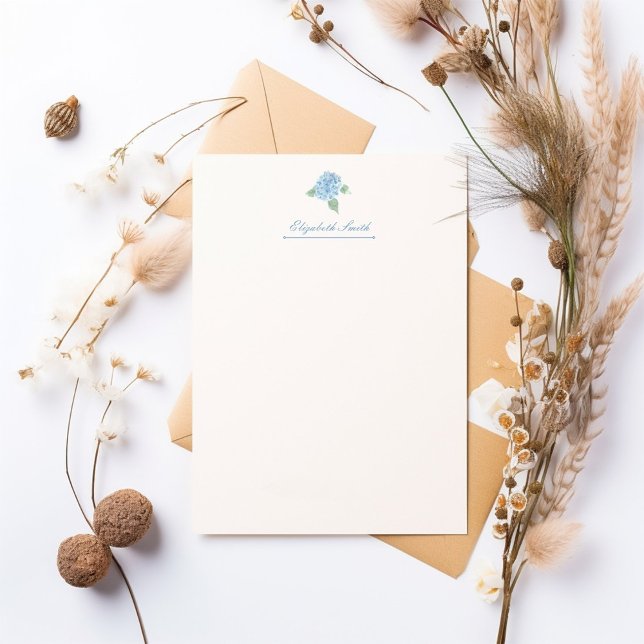 Elegant Blue Hydrangea Watercolor Brevpapper (Skapare uppladdad)