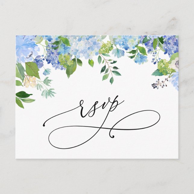 Elegant Blue Hydrangea Watercolor Bröllop OSA Vykort (Framsida)